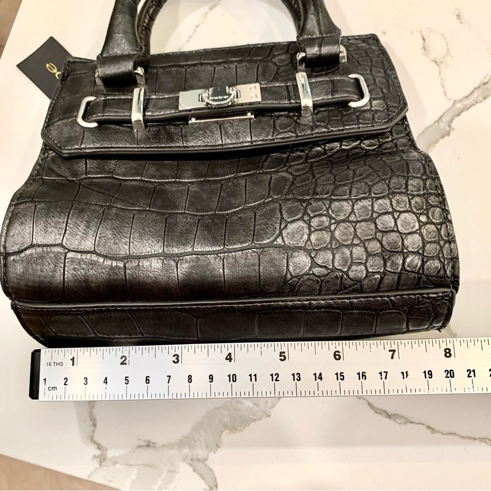 🖤 Bebe Black Pearl Croc Leather Mini Satchel Crossbody Bag - Picture 12 of 13